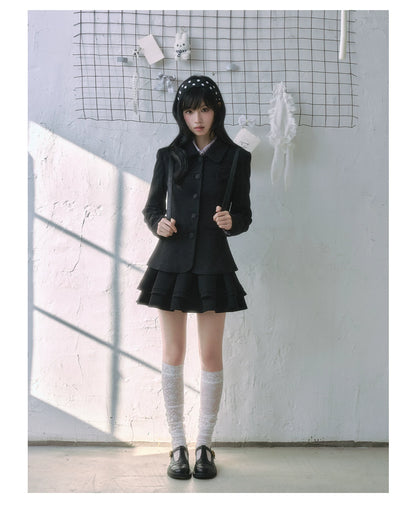 "Showa Girl" Tailored Layered Collection (Blazer / High-Waist Skirt / Victorian Shirt / Mesh Overlay Skirt)