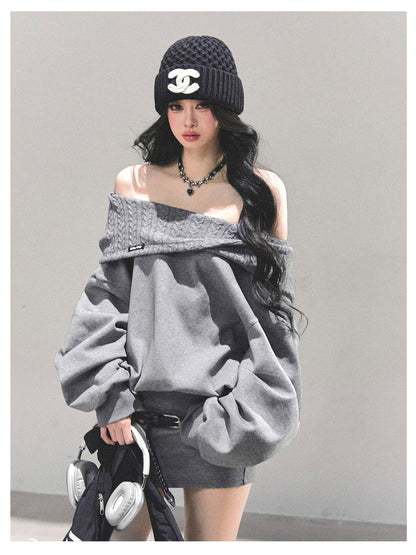 少也眼 "Silent Gravity" Off-Shoulder Oversized Sweatshirt (with Belt)