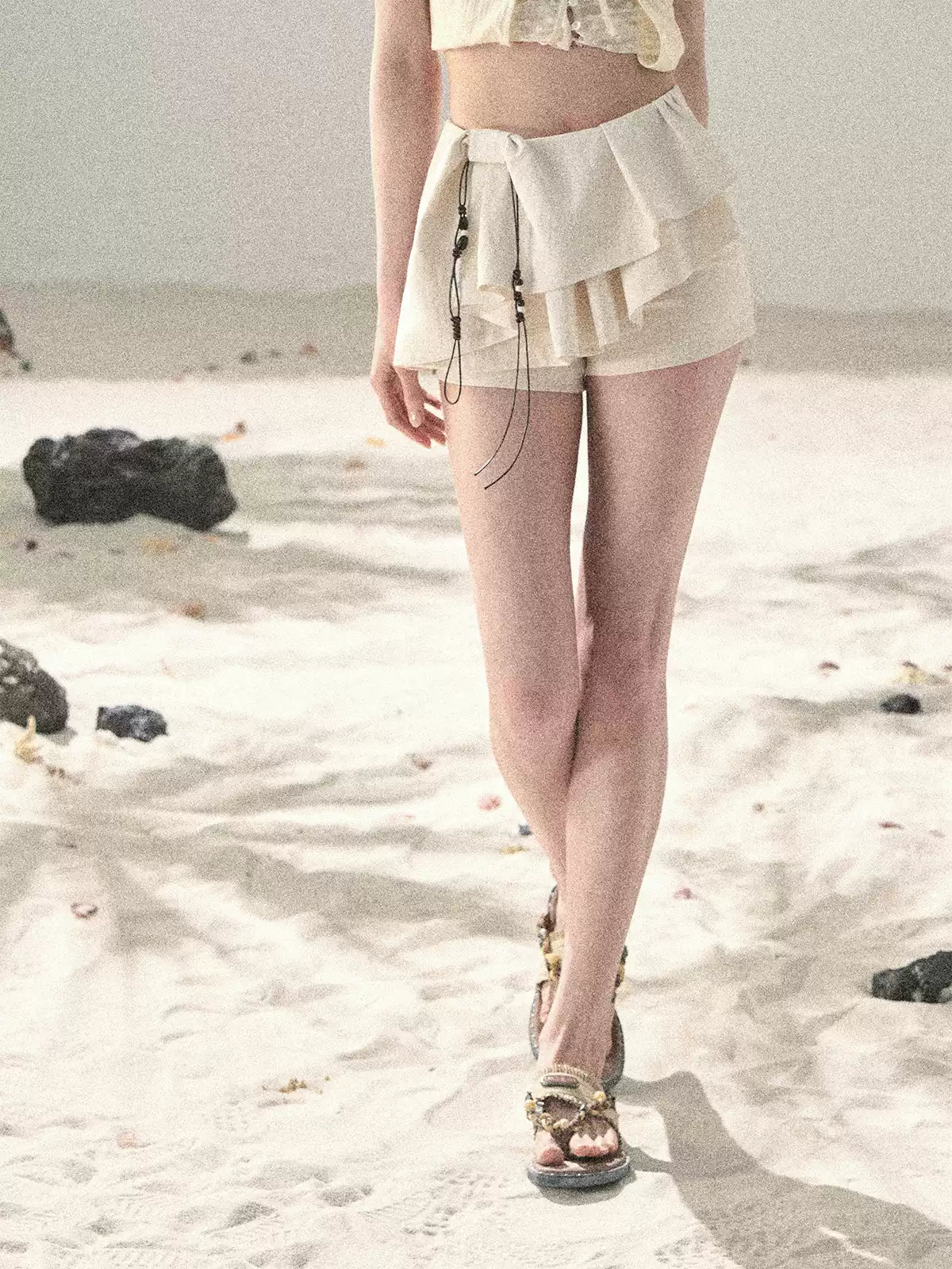 "Layered Petals in Motion" Dutch Cream Ruffle Skort 5324853
