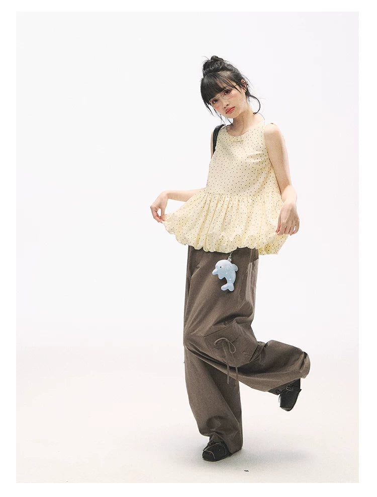 "Street Stroll Girl" Sage Gray Cotton Wide-Leg Cargo Pants