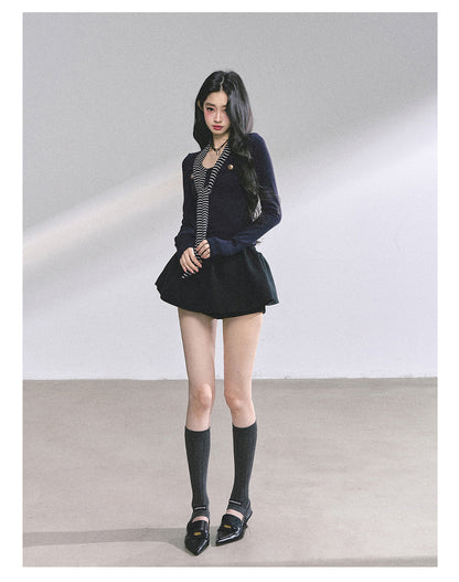 少也眼 "High-Mind Lady" American-Style Tee with Striped Neck Tie - Navy 145846315