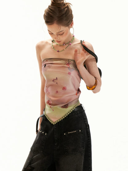 Pink Swirl Scarf-Hem Reversible Tube Top