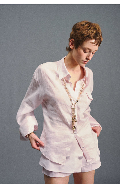 "Blush Breeze" Pink Linen Shirt & Layered A-Line Skort Set