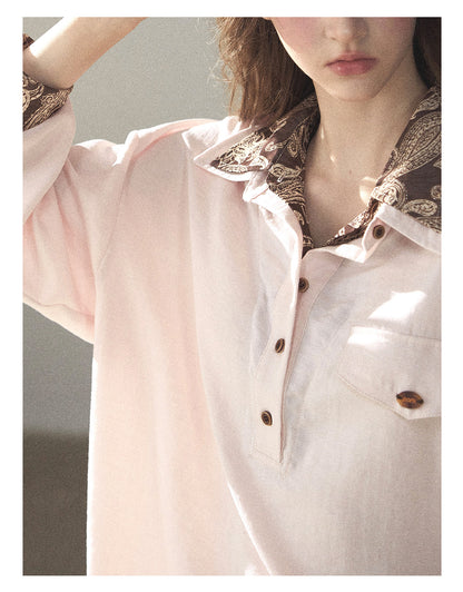 170726 "A Touch of Autumn Frost" Soft Pink Paisley Shirt & Skort Set