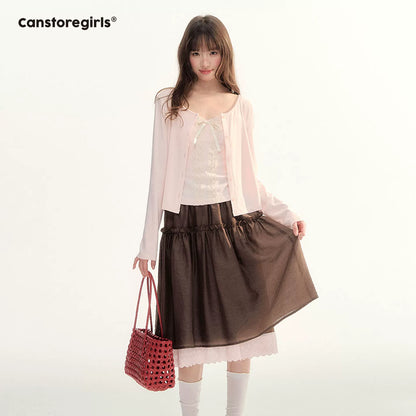 Lace Trim A-Line Elastic Waist Midi Skirt WW2026098