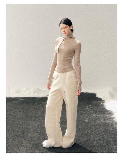 181225 “Pure Tone Essential” Semi-High Neck Soft Knit Base Top - Milk Tea Beige