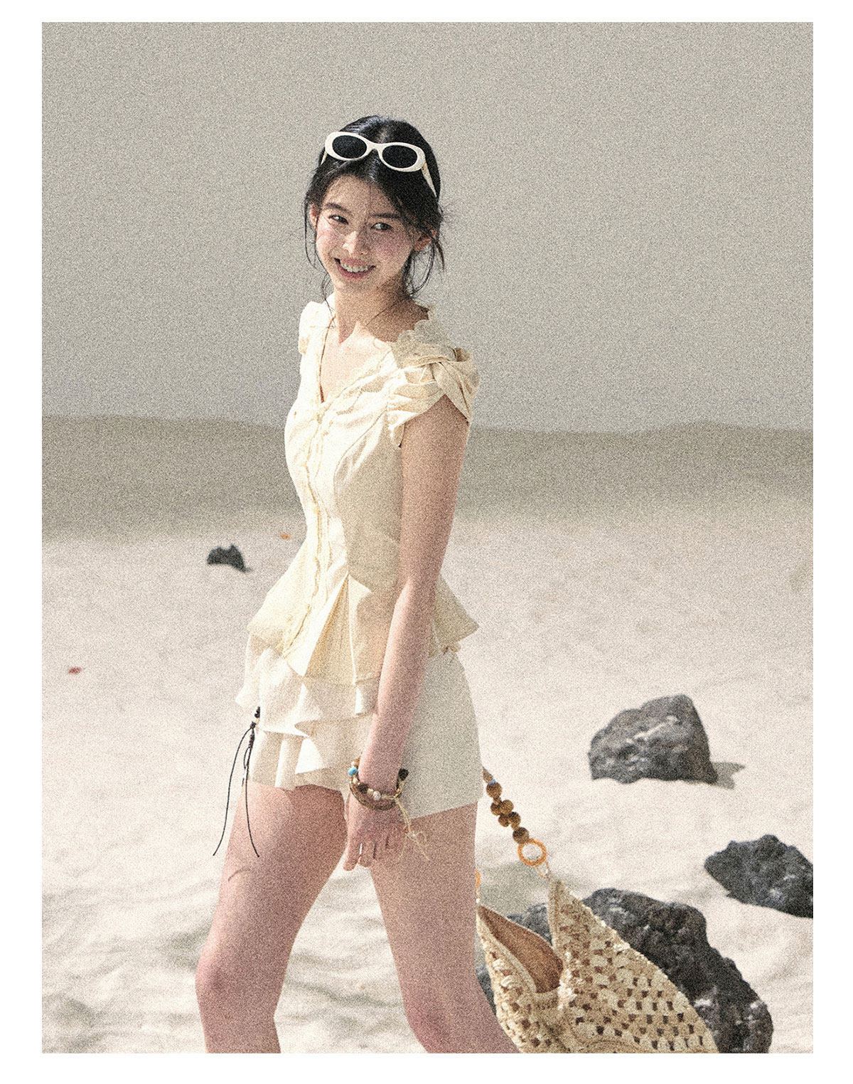 “Untouched Ivory” Milkshake Yellow Lace Puff Sleeve Blouse