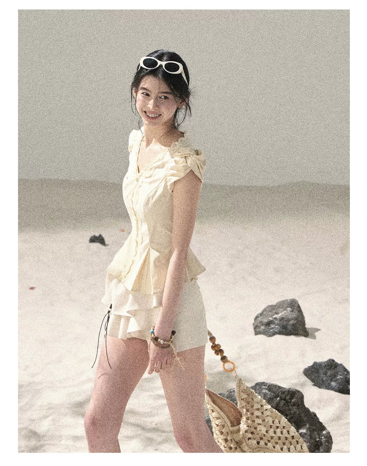 "Layered Petals in Motion" Dutch Cream Ruffle Skort 5324853