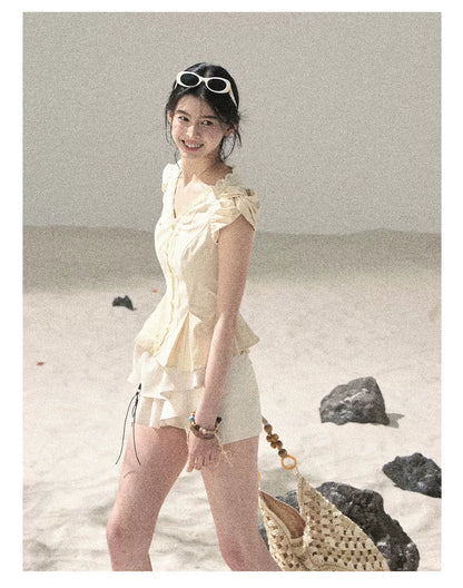 "Layered Petals in Motion" Dutch Cream Ruffle Skort 5324853