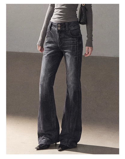 AOMALM - “Her Shoreline” American Vintage Slim Flare Jeans (Rock Black / Vintage Blue)