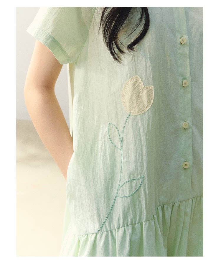 "Tulip Spring Letter" Bubble Hem Shirt Dress SJ2026030