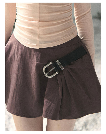 “Corridor Chimes” Chestnut Brown A-Line Puff Mini Skirt