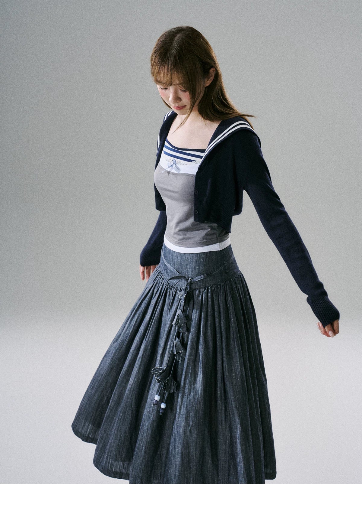 LOST FOREST - Navy Hooded Knit Cardigan