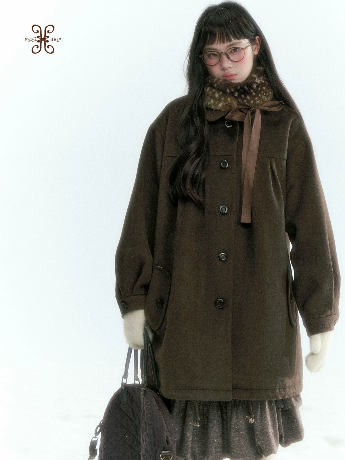 Horridale - Peter Pan Collar Pleated Mid-Length Wool-Blend Coat – Brown Coffee