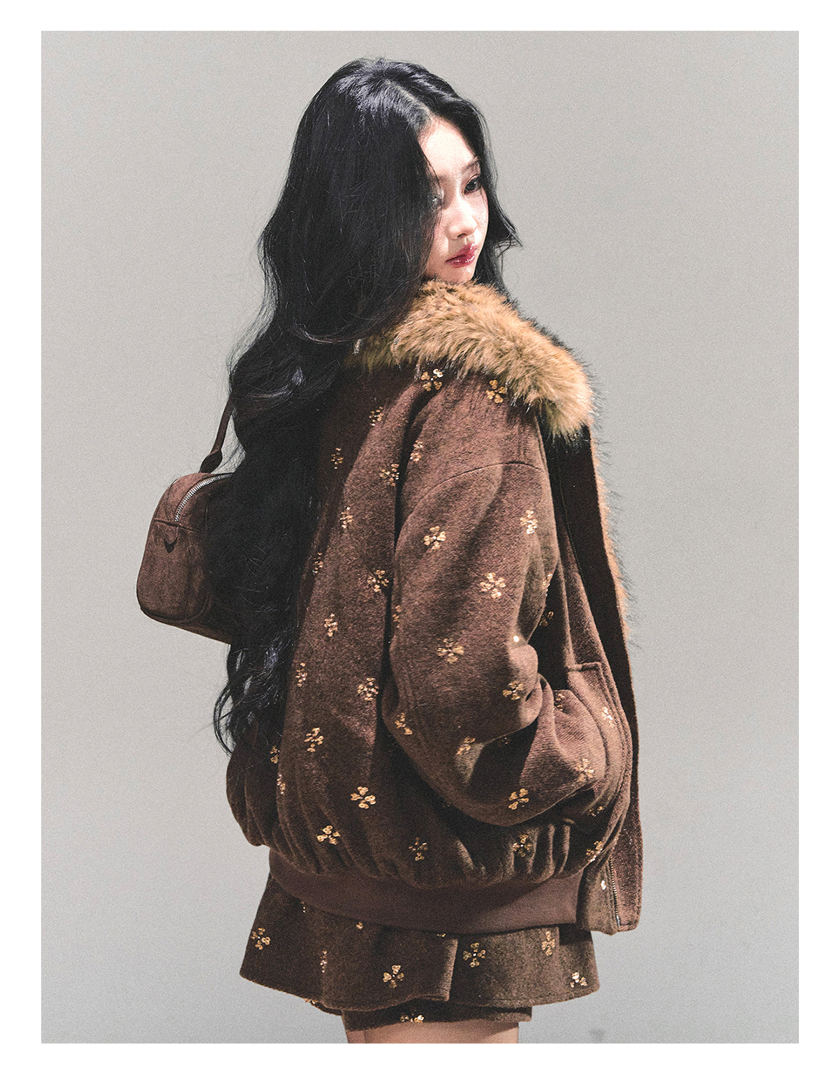 少也眼 “Whispers of Snowfall” Wool-Blend Quilted Two-Piece Set 453454