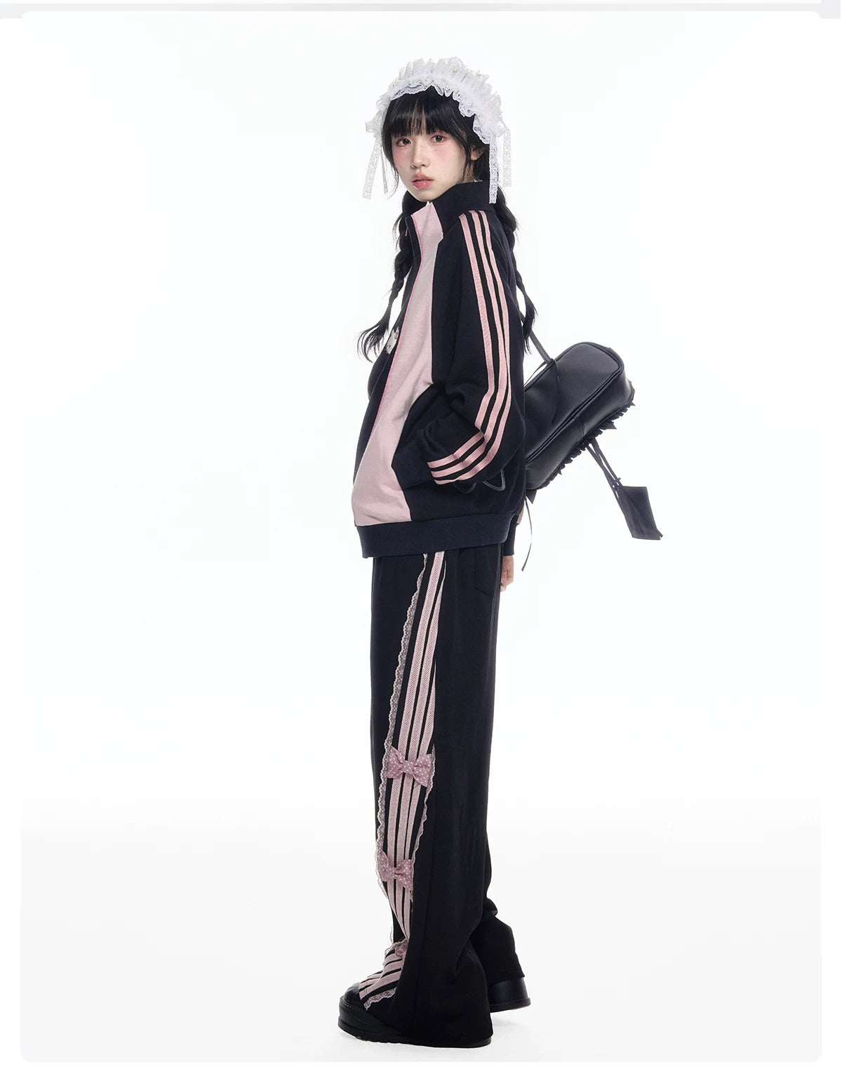 170726K "Pink Velocity" Black Athletic Collection (Track Jacket / Athletic Shorts / Bow Track Pants)