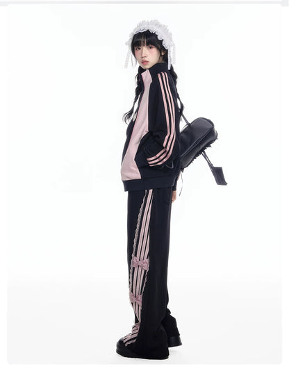 170726K "Pink Velocity" Black Athletic Collection (Track Jacket / Athletic Shorts / Bow Track Pants)