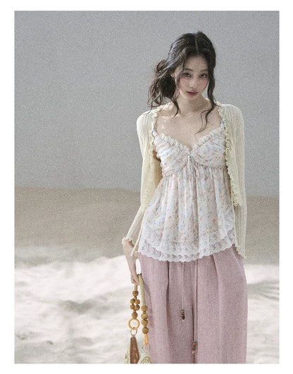 "Follow the Sea Breeze" Lightweight Straight-Leg Wide-Leg Pants (Lotus Pink/ Gray Sage Green/ Gray Blue)