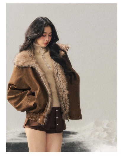 少也眼 "Cloud Veils Over the Mountains" Hepburn-Style Padded Faux Suede Butterfly Coat