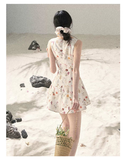 "Chamomile Summer" Dutch Cheese Floral Lace Pinafore Mini Dress 46345