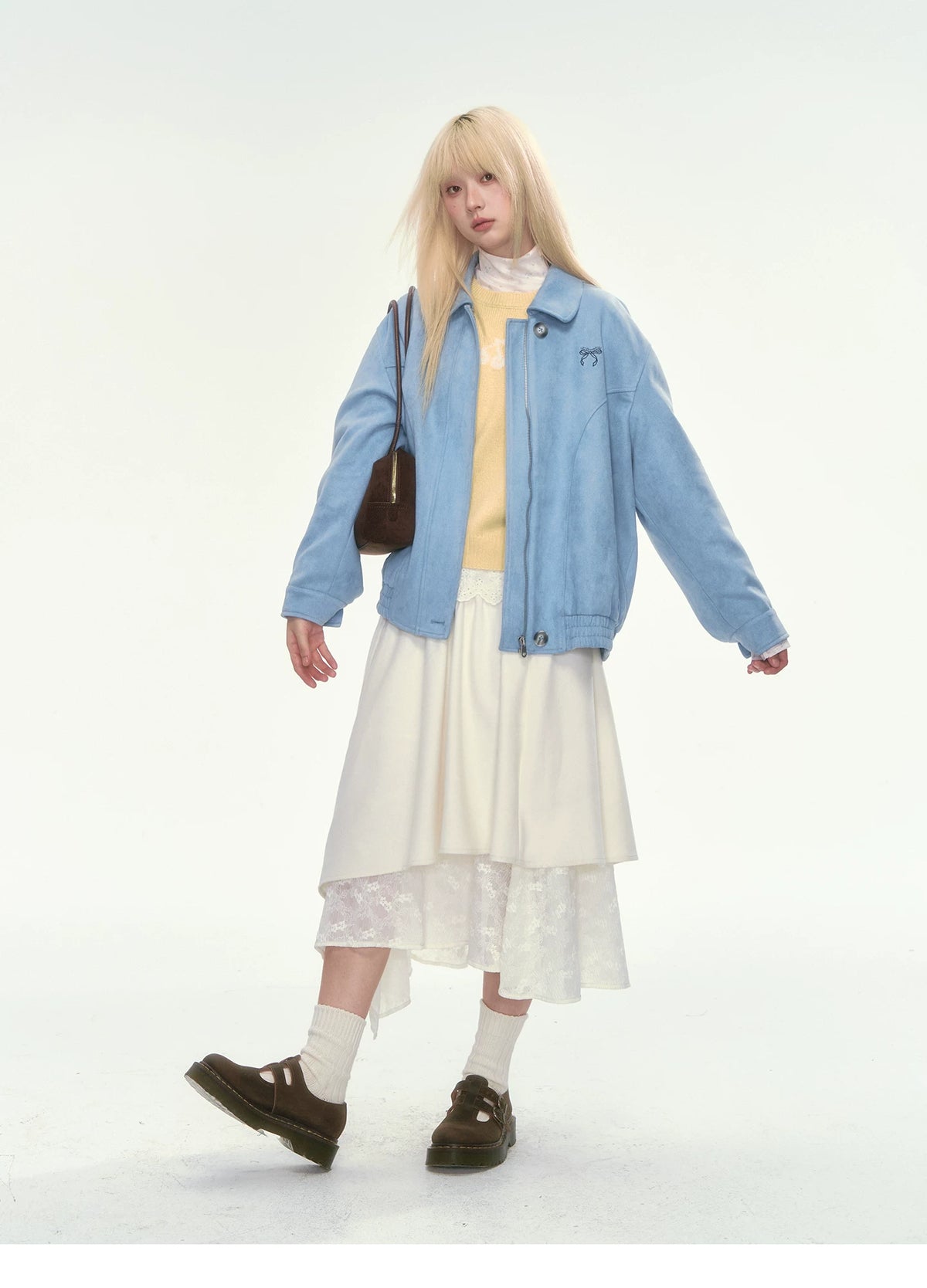 [CAN] Dusty Blue Suede Bow Embroidery Jacket