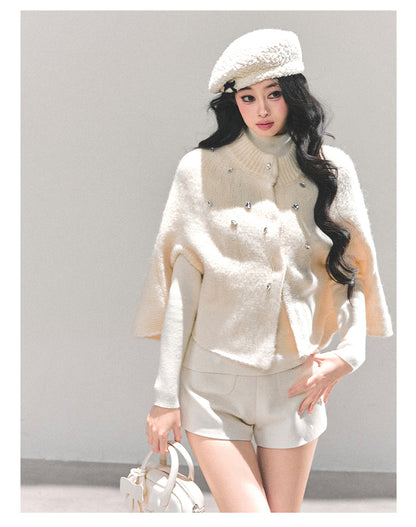 少也眼 “Monologue of the Wilderness” Knit Cape Sweater - White 68415