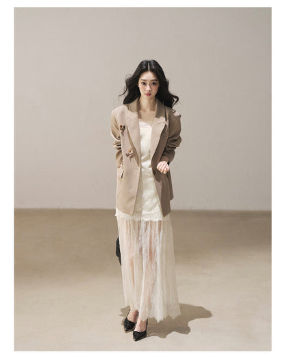 170726 "Your Open Meadow" Taupe Gray Floral Embellished Oversized Blazer