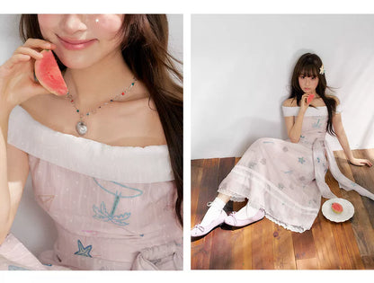 “Pink Mist Island” Dusty Rose Off-Shoulder Skirt Set