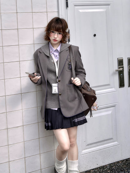 "Snow Lily Legacy" Gray Oversized School Blazer