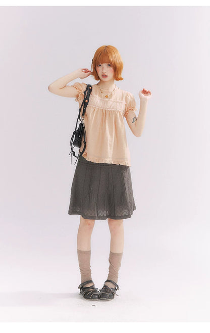 “Orange Soda” Seashell Orange Mesh Panel Puff Sleeve Top