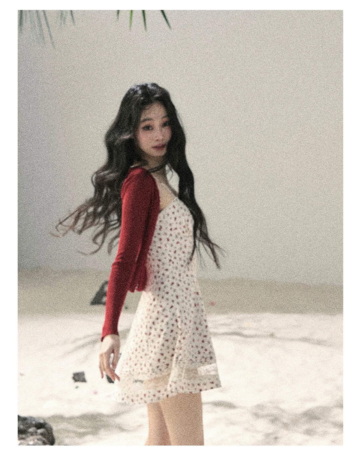 "Blooming Rose Reverie" Cloud White Floral Lace Mini Dress & Burgundy Wine Cardigan 56483