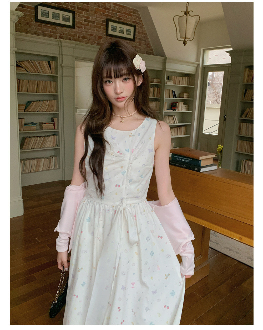 “Berry Orchard Reverie” White Floral Sleeveless Dress