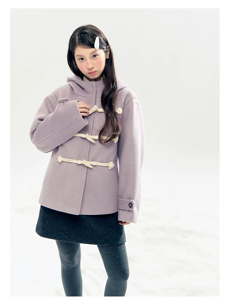 "Velvet Snowfall" Purple Mist Hooded Quilted Wool-Touch Duffle Coat