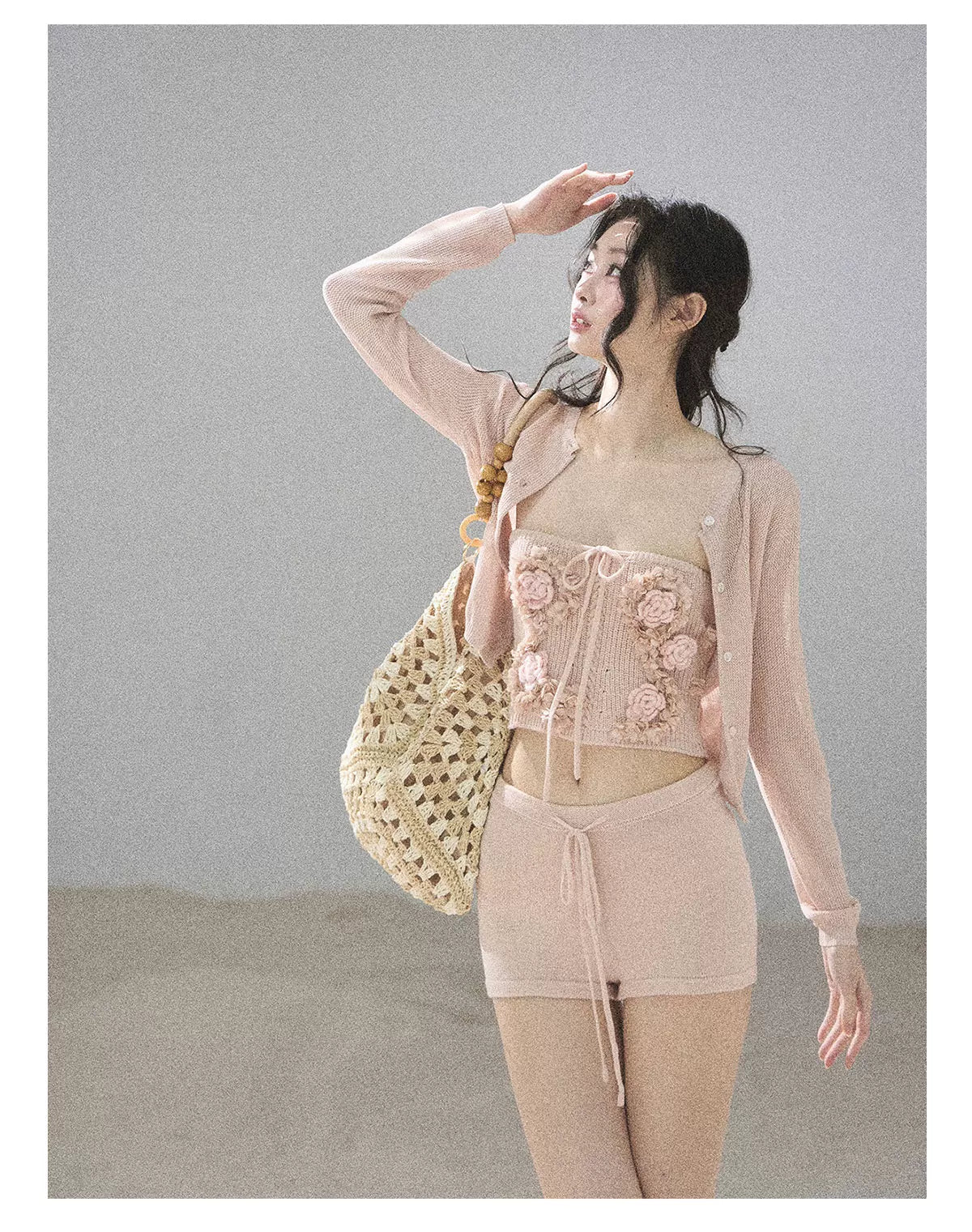 "Forest After Rain" Dusty Rose 3-Piece Cardigan & Shorts Set 45236485