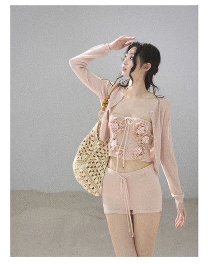 "Forest After Rain" Dusty Rose 3-Piece Cardigan & Shorts Set 45236485