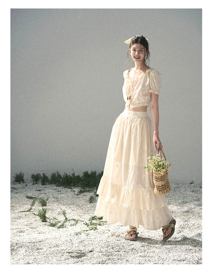 “Fallen Into the Garden” Dutch Cream Two-Piece Skirt Set 5635432