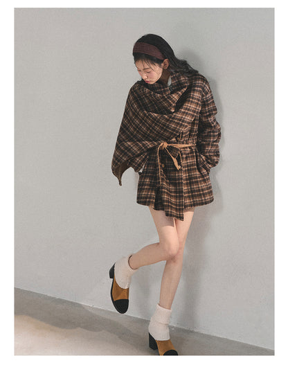 少也眼 “Winter Balcé Whisper” Wool Blend Overcoat - Plaid Coffee 7886436