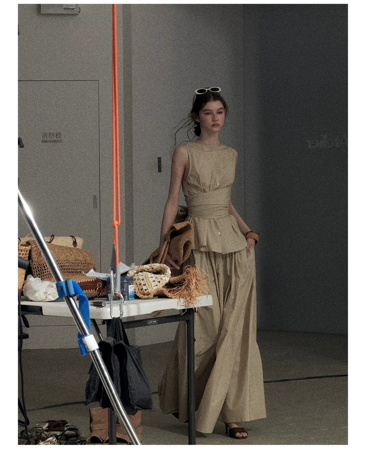 "The Last Falling Leaf" Milk Tea Lyocell Two-Piece Skirt Set