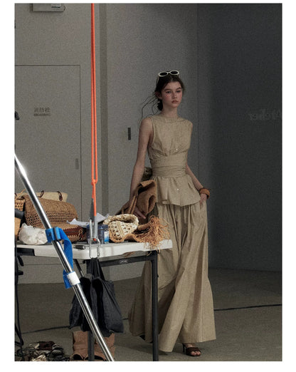 "The Last Falling Leaf" Milk Tea Lyocell Two-Piece Skirt Set