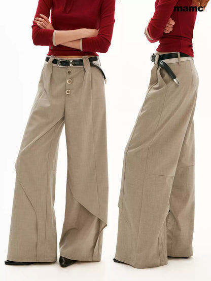 MAMC - Sculpted Linen-Blend Straight-Leg Trousers (Gray / Khaki)