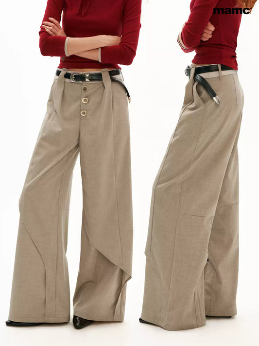 MAMC - Sculpted Linen-Blend Straight-Leg Trousers (Gray / Khaki)