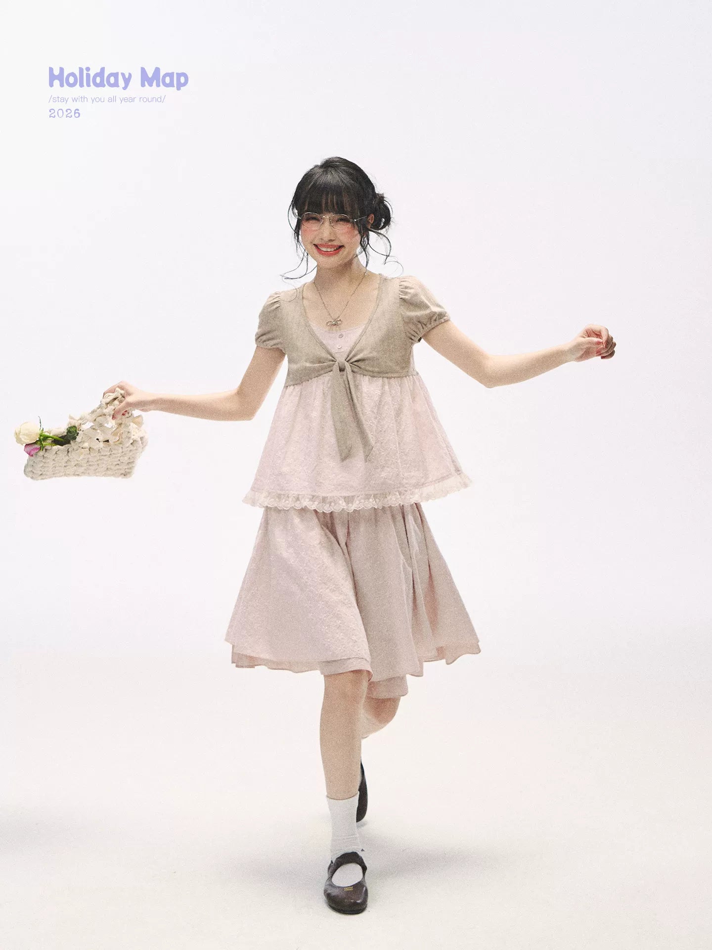 "Sweetheart Pages" Blush Pink Bow Puff Sleeve Top & A-Line Skirt Set