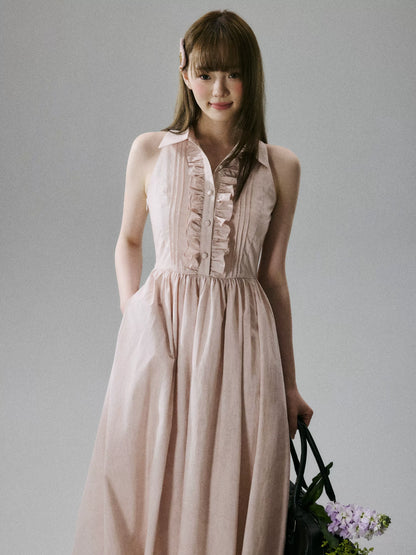 LOST FOREST - Cinnamon Pink Lyocell-Cotton Halter Maxi Dress