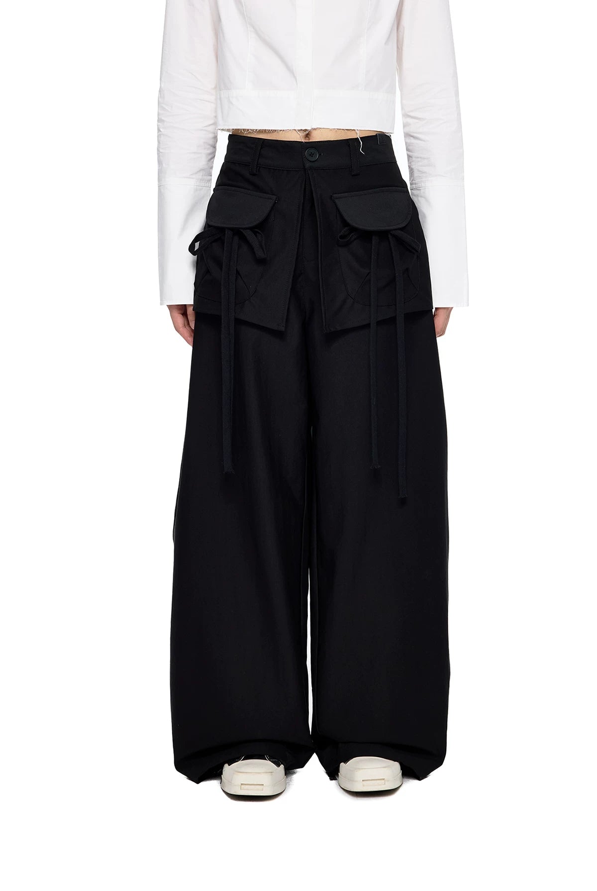 EZEK | Patchwork Drawstring Wide-Leg Lounge Pants (Black / Gray)