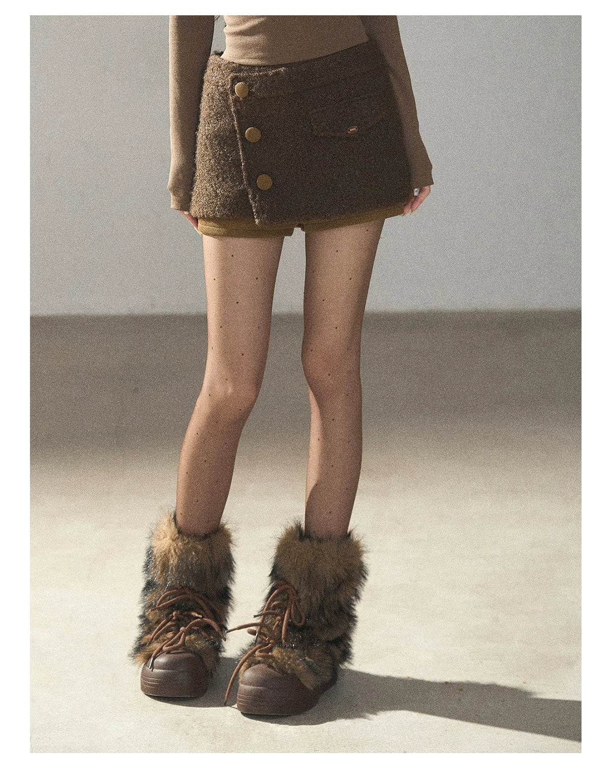 AOMALM - Roasted Pecan Low-Rise Wool-Look Skort