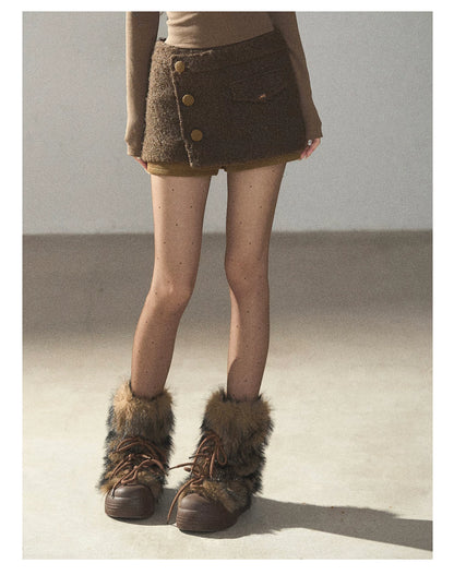 AOMALM - Roasted Pecan Low-Rise Wool-Look Skort
