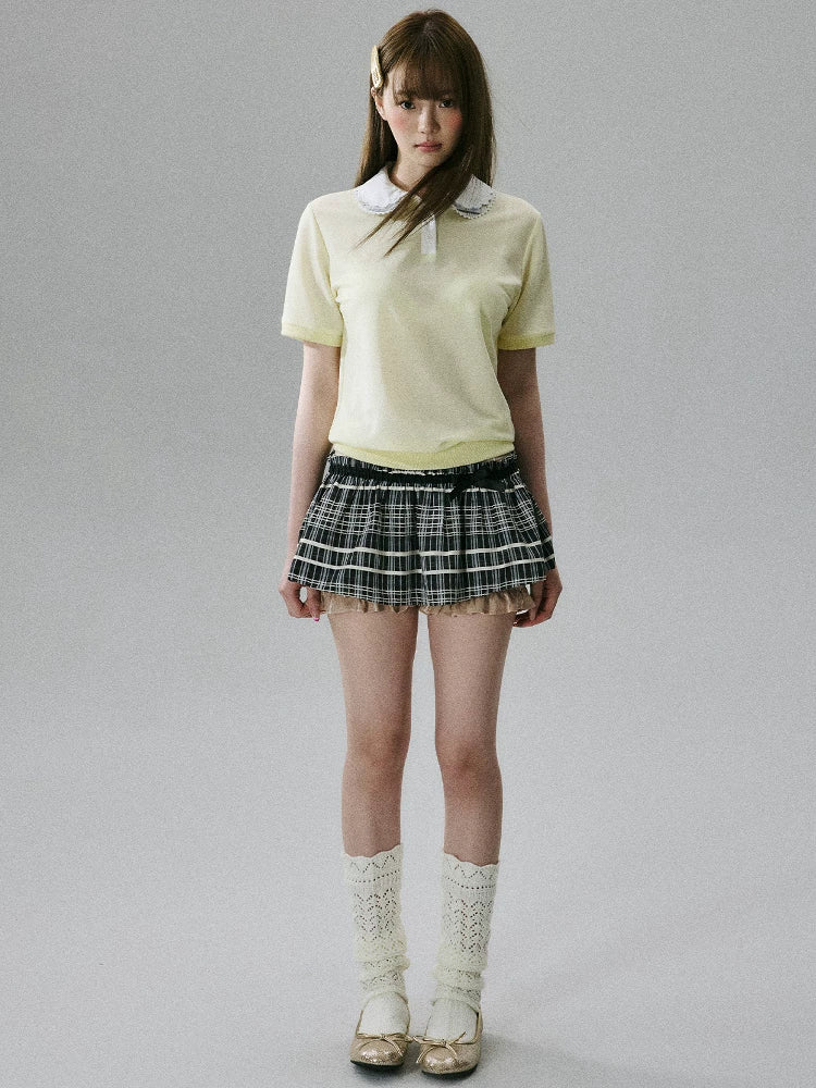 LOST FOREST - Goose Yellow Lyocell Double-Collar Polo Top
