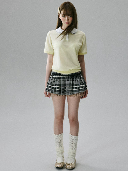 LOST FOREST - Goose Yellow Lyocell Double-Collar Polo Top