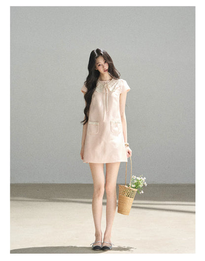 "Blush Haze" Cinnamon Pink Lace Babydoll Mini Dress