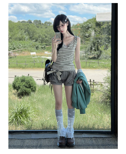 "Sage Whisper" Floral Layered Collection (Hoodie / Lace Cami / Bubble Shorts)